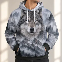Realistic Wolf and Misty Mountain Forest Scene for Wilderness Weekend Adventures All-over Print Hoodie (Lightweight)