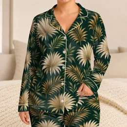 Golden Brown Palm Fronds for Relaxed Tropical Getaways and Easy Coastal Lounging Style Satin Pajamas Set