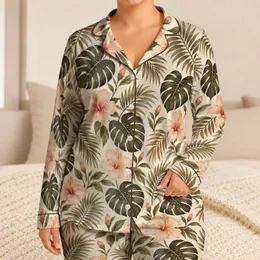 Monstera Hibiscus Tropical Foliage for Relaxed Island Getaways and Summer Lounging Satin Pajamas Set