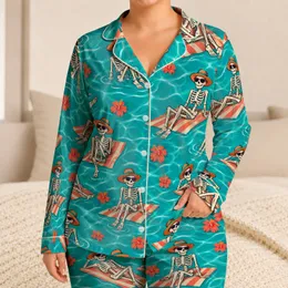 Tropical Skeleton Beach Loungers for Playful Summer Getaways and Poolside Escapes Satin Pajamas Set