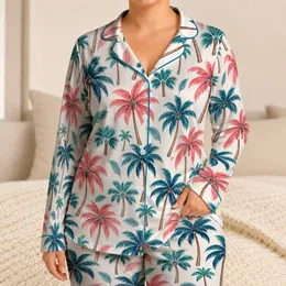 Retro Palm Tree Motifs for Relaxed Tropical Getaways and Sunny Coastal Weekend Style Satin Pajamas Set