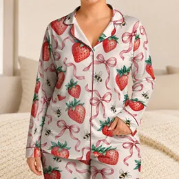Watercolor Strawberries and Bows for Cozy Summer Mornings and Sweet Gift Giving at Home Satin Pajamas Set