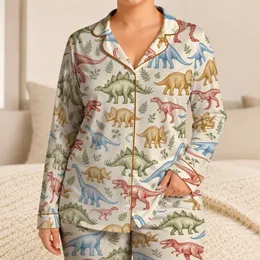 Colorful Dinosaur Sketches for Cozy Bedtime and Relaxed Family Weekends Satin Pajamas Set