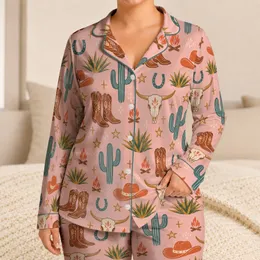 Pink Western Cactus, Bull Skull and Cowboy Boots for Relaxed Desert Getaways Satin Pajamas Set