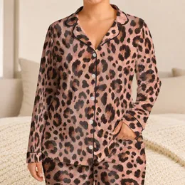 Blush Rose Leopard Spots for Cozy Lounge Evenings and Chic Weekend Relaxation at Home Satin Pajamas Set