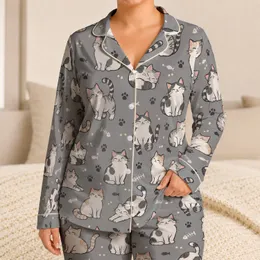 Cozy Gray Cat Companions for Relaxing Winter Evenings at Home, a Gift for Cat Lovers Satin Pajamas Set