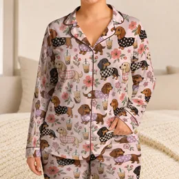 Dachshund Pearl Milk Tea Motifs for Cozy Lounging and Relaxed Evenings Satin Pajamas Set