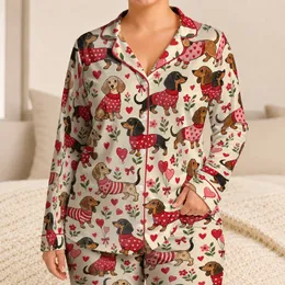 Dachshund Hearts and Sweaters for Cozy Evenings and Dog Lover Gifting Satin Pajamas Set