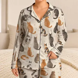 Cozy Cat Family Motifs For Quiet Autumn Evenings And Thoughtful Gifts For Cat Lovers Satin Pajamas Set