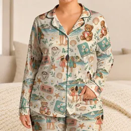 Romantic Beach Couples and Coastal Keepsakes for Valentine’s Day and Summer Lounging Satin Pajamas Set
