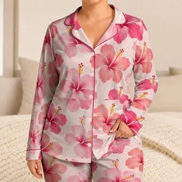 Pink Hibiscus Blooms for Romantic Spring Escapes and Easter Gifting and Sunny Getaways Satin Pajamas Set