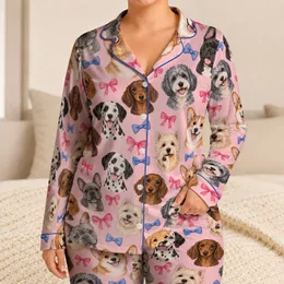 Playful Dog Family Portraits For Cozy Valentine Gifting And Sweet Everyday Lounging Satin Pajamas Set