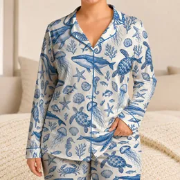 Blue Ocean Whales And Sea Turtles For Coastal Summer Getaways And Beach Lovers Satin Pajamas Set