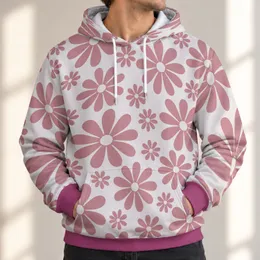 Dusty Rose Daisy Motifs for Everyday Outings, Travel, and Relaxed Casual Wear All-over Print Hoodie (Lightweight)