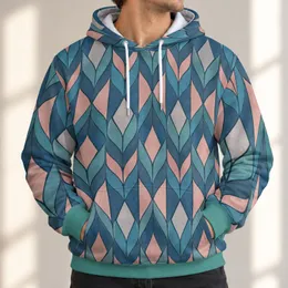 Teal Pink Geometric Rhombus Motif for Relaxed Weekend Casual Wear All-over Print Hoodie (Lightweight)