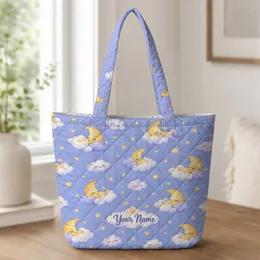 Sleepy Moon And Cloud Companions For Bedtime Adventures And Little Dreamers Kids Quilted Tote Bag