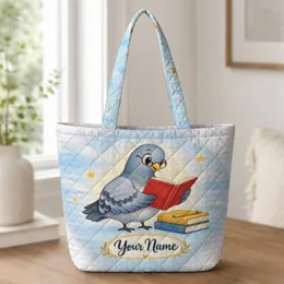 Blue Pigeon Teacher Reading Scene for Classroom Days and Kindergarten Teacher Gifts Quilted Tote Bag
