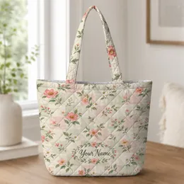 Pastel Cottagecore Floral Checker Squares for Garden Days and Everyday Spring Style Quilted Tote Bag