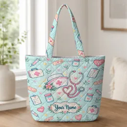 Pastel Nurse Medical Icons for Nursing Graduation and Caregiver Appreciation Gifts Quilted Tote Bag