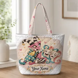 Whimsical Circus Mask Characters for Playful Travel, Birthdays and Fan Gift Ideas Quilted Tote Bag