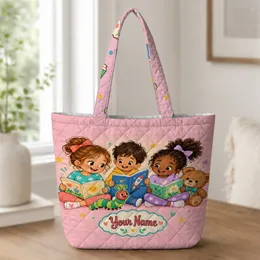 Storytime Children and Cheerful Caterpillar for Reading Days and Teacher Gifts Quilted Tote Bag