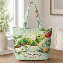 Whimsical Storybook Caterpillar and Fruit for Reading Days and Classroom Adventures Quilted Tote Bag