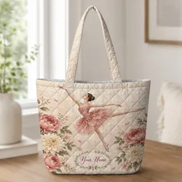 Ballet Dancer With Blush Peonies for Recitals and Birthday Gifts for Young Dancers Quilted Tote Bag
