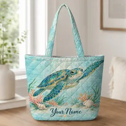 Sea Turtle and Coral Reef for Coastal Beach Holidays and Seaside Ocean Lover Gifts Quilted Tote Bag