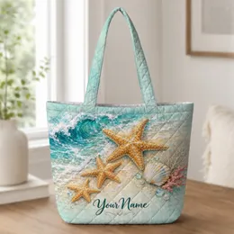 Starfish And Seashell Coastal Ocean Scene For Beach Days And Summer Shore Getaways Quilted Tote Bag