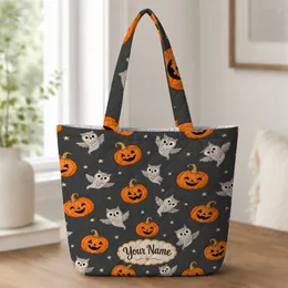 Halloween Pumpkins and Ghost Owls for Spooky Season Gatherings and Autumn Outings Quilted Tote Bag