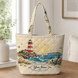 Lighthouse Sailboat Anchor Coastal Nautical Escape for Women Who Love the Sea Quilted Tote Bag