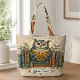 Wise Owl Reading Among Vintage Books for Library Lovers and Cozy Autumn Reading Days Quilted Tote Bag