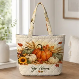 Autumn Pumpkin Harvest with Maple Leaves for Thanksgiving Gatherings and Fall Picnics Quilted Tote Bag