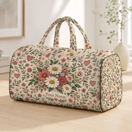 Blush Hearts and Daisy Botanicals for Beach Days, Summer Travel, and Coastal Getaways Quilted Weekend Bag