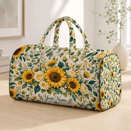 Sunflowers and Cream Roses for Beach Getaways, Summer Holidays and Bohemian Travel Style Quilted Weekend Bag