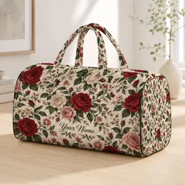 Vintage Red Rose Florals for Romantic Getaways and Everyday Travel, Women and Men Quilted Weekend Bag