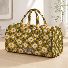 Mustard Daisy Checkerboard Floral for Sunny Weekend Getaways and Garden-Loving Travelers Quilted Weekend Bag
