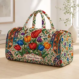 Colorful Tulip Garden with Bohemian Patchwork for Weekend Getaways and Beach Escapes Quilted Weekend Bag