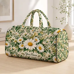 Ivory Daisy And Green Foliage For Relaxed Coastal Getaways And Weekend Travel Quilted Weekend Bag