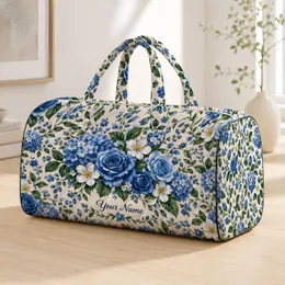 Blue Rose And Daisy Garden Florals For Weekend Getaways And Everyday Travel Quilted Weekend Bag