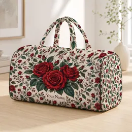 Crimson Rose Bouquet and Botanical Vines for Elegant Weekend Getaways and Holiday Travel Quilted Weekend Bag