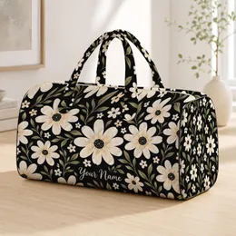 Bold Black and Cream Daisy Blooms for Picnics, Beach Days and Weekend Getaways Quilted Weekend Bag