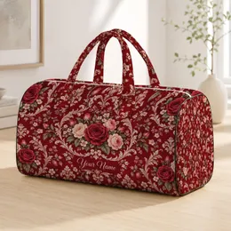 Burgundy Rose Medallions for Weekend Getaways and Garden-Inspired Travel Escapes Quilted Weekend Bag