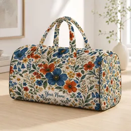 Blue And Rust Wildflowers for Weekend Getaways and Camping Trips for Women and Men Quilted Weekend Bag