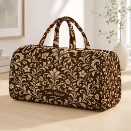 Ivory Baroque Scrollwork for Elegant Travel and Weekend Getaways for Women and Men Quilted Weekend Bag