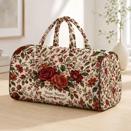 Rustic Red Wildflower Blooms for Beach Camping, Yoga Days, and Weekend Getaways Quilted Weekend Bag