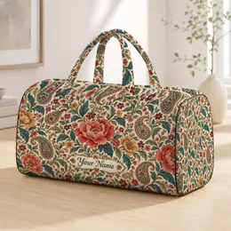 Vintage Botanical Paisley Flowers for Beach Holidays and Weekend Getaways, Unisex Quilted Weekend Bag