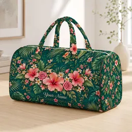 Tropical Rose And Hibiscus Florals For Beach Getaways And Relaxed Summer Travel Quilted Weekend Bag