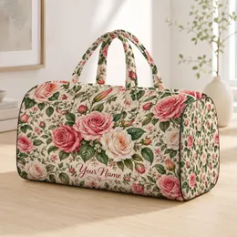 Pink and Ivory Rose Garden for Beach Holidays, Yoga Days and Weekend Travel Quilted Weekend Bag