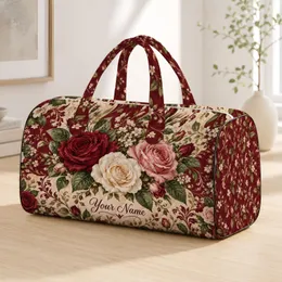 Burgundy Rose Bouquet Blooms for Romantic Getaways and Relaxed Weekend Travel Quilted Weekend Bag